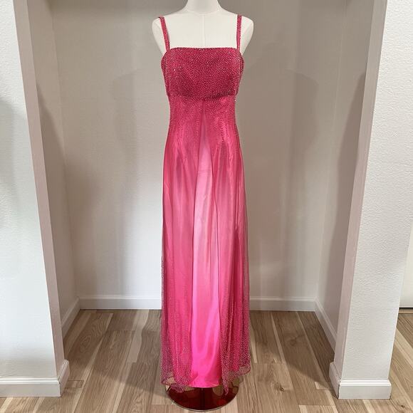 Cache Dresses & Skirts - 90s Y2k Caché Dress (6) Ethereal Fairy Beaded Hot Pink Barbie Sheer Prom Glam
